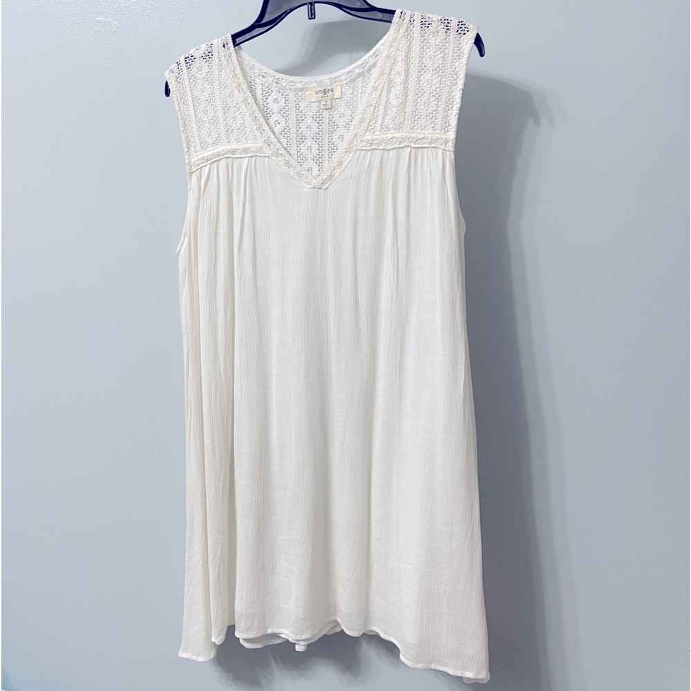 Umgee White Sleveless Crochet and Gauze Tunic/Dress